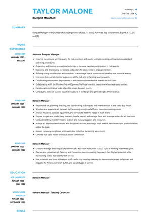 Banquet Manager Resume Sample and Template