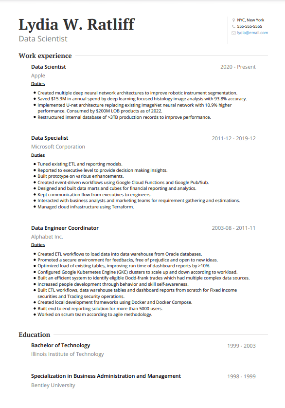 Data Scientist Resume Example