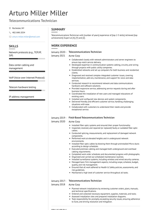 Telecommunications Technician Resume Sample and Template