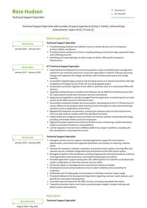 Technical Support Specialist Resume Sample and Template