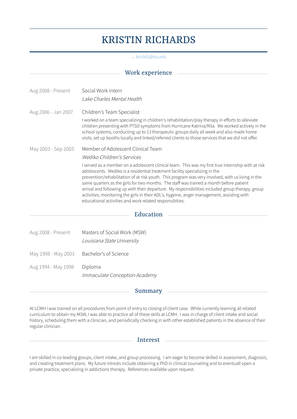 Social Work Intern Resume Sample and Template