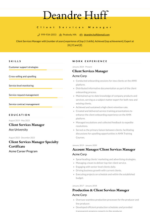 Client Services Manager Resume Sample and Template