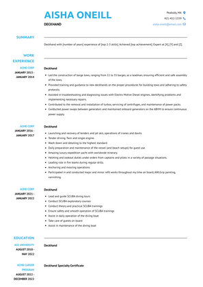 Deckhand Resume Sample and Template