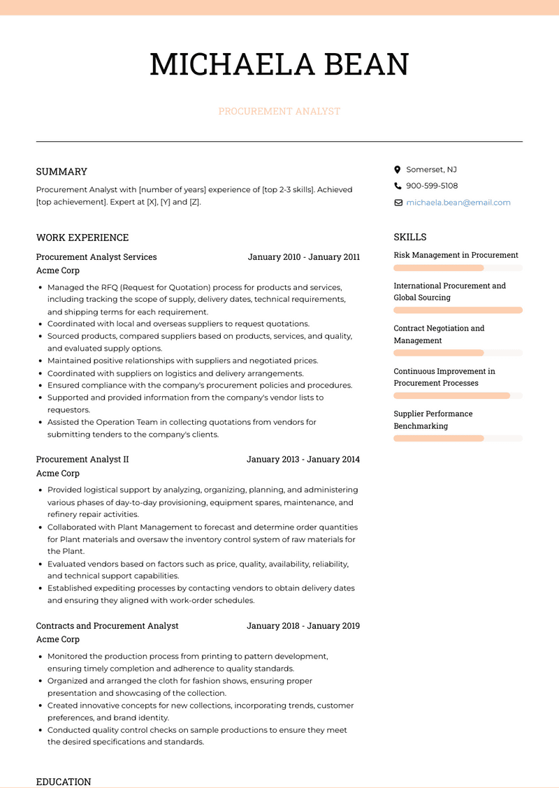 Procurement Analyst Resume Sample and Template