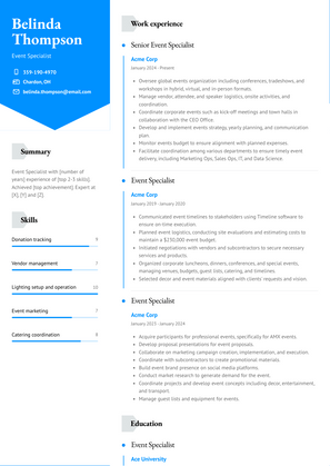 Event Specialist Resume Sample and Template