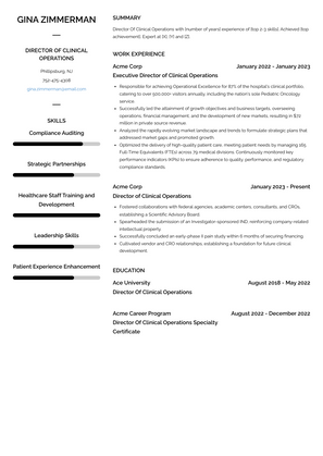 Director Of Clinical Operations Resume Sample and Template