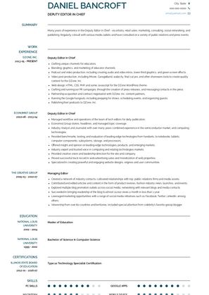Deputy Editor in Chief Resume Sample and Template