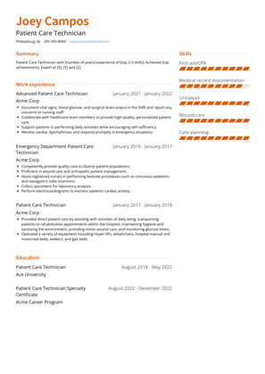 Patient Care Technician Resume Sample and Template