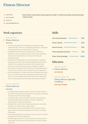 Fitness Director Resume Sample and Template