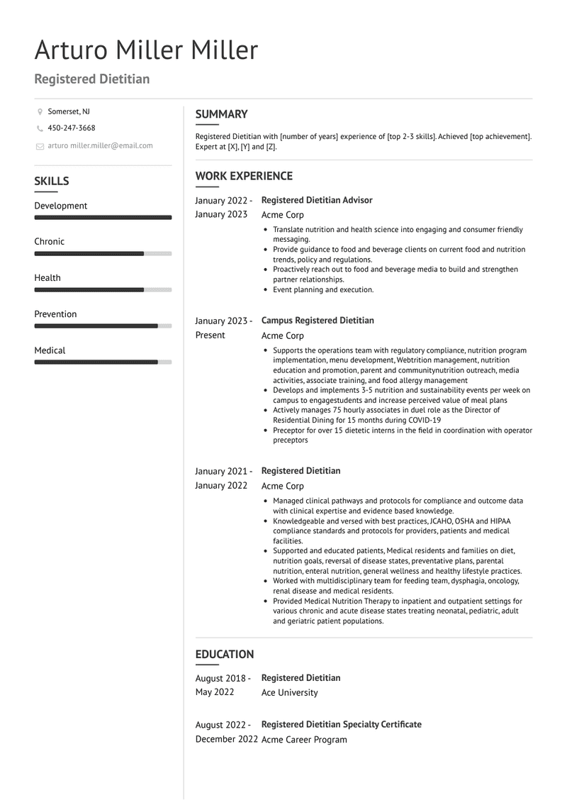 Registered Dietitian Resume Sample and Template
