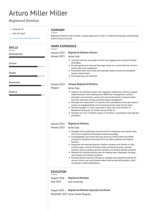 Registered Dietitian Resume Sample and Template