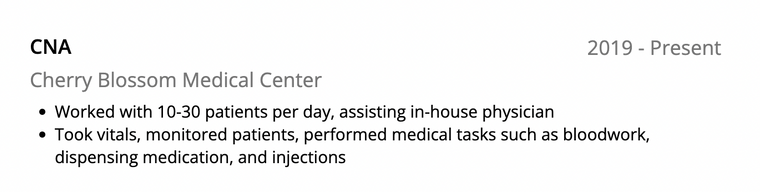 CNA Job Description for Resume Example Two