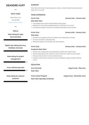 Note Taker Resume Sample and Template