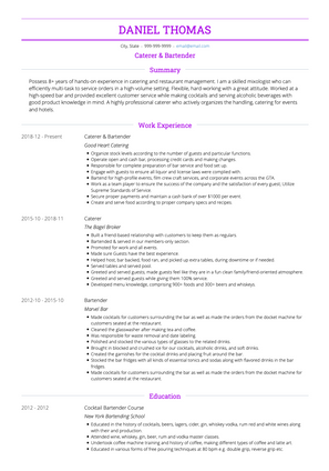 Caterer CV Example and Template
