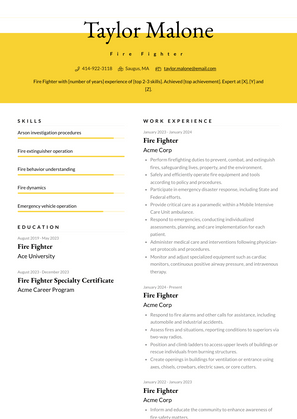 Fire Fighter Resume Sample and Template