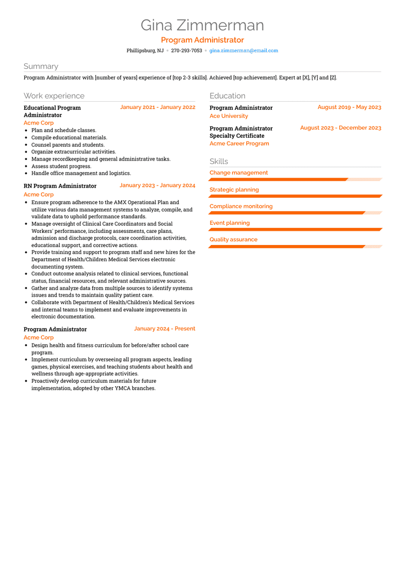 Program Administrator Resume Sample and Template