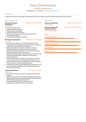 Program Administrator Resume Sample and Template