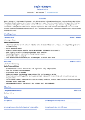 Delivery Driver CV Example and Template