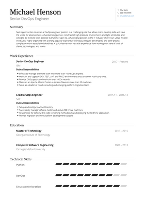 Senior DevOps Engineer CV Example and Template