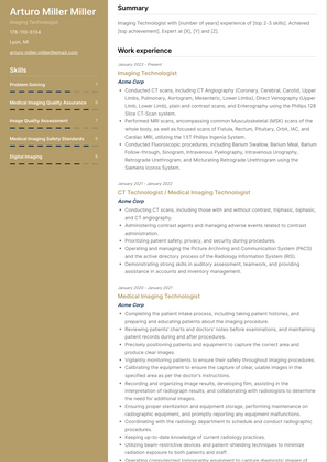 Imaging Technologist Resume Sample and Template