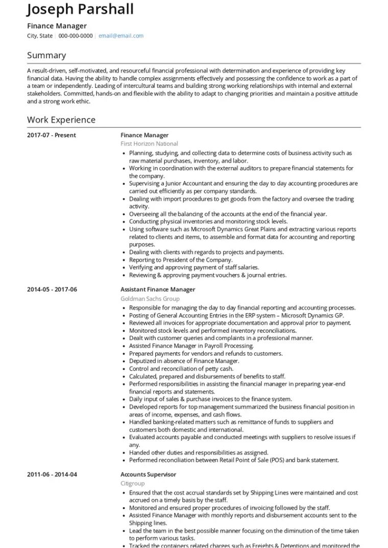 finance manager cv