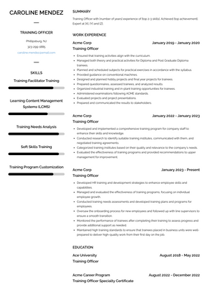 Training Officer Resume Sample and Template