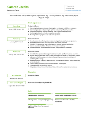 Restaurant Owner Resume Sample and Template