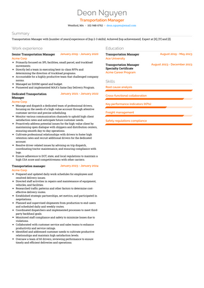 Transportation Manager Resume Sample and Template