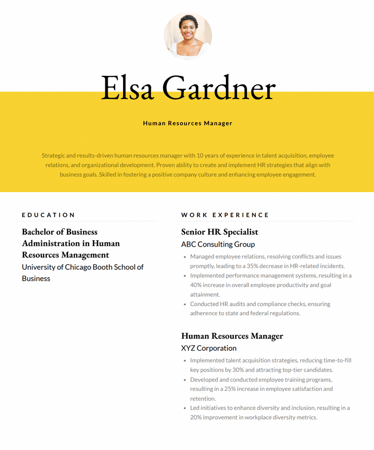 Bold Photo Resume Template - Elegant