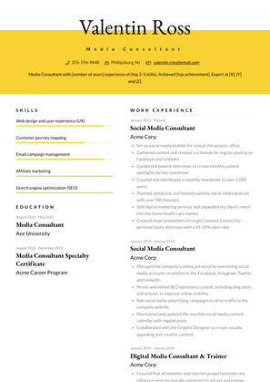 Media Consultant Resume Sample and Template