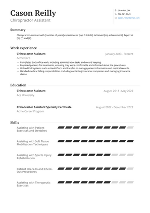Chiropractor Assistant Resume Sample and Template