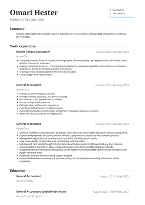 General Accountant Resume Sample and Template