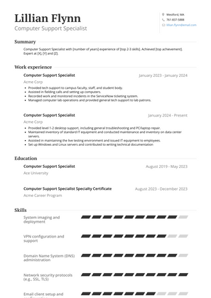 Computer Support Specialist Resume Sample and Template