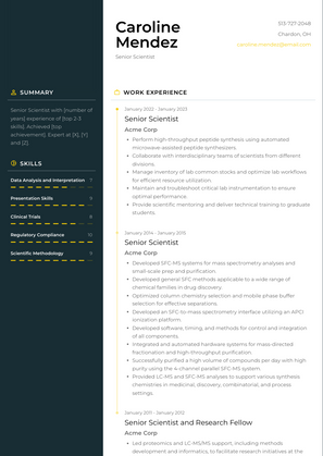 Senior Scientist Resume Sample and Template