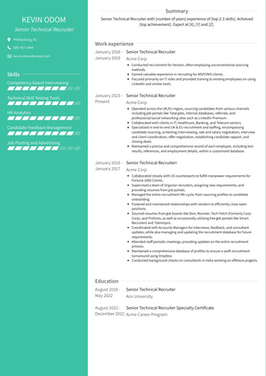 Senior Technical Recruiter Resume Sample and Template