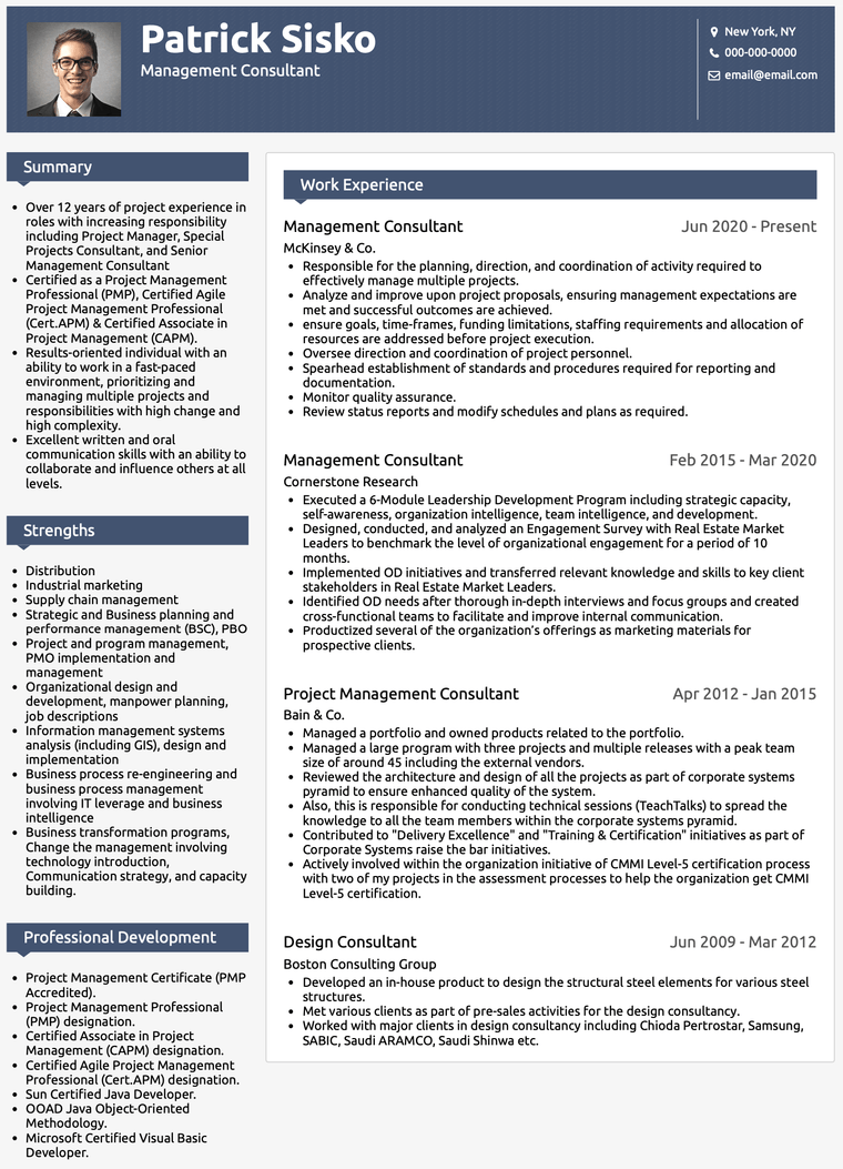 Consulting Resume: Oak template