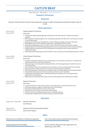 Research Technician Resume Sample and Template