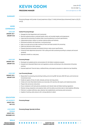 Processing Manager Resume Sample and Template