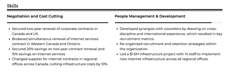 Resume Template for Executives Example: Skills Section