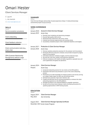 Client Services Manager Resume Sample and Template