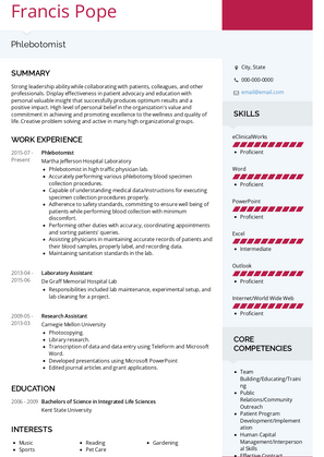 Collections Technician Ii    Phlebotomist Resume Sample and Template