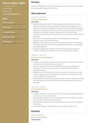 Community Organizer Resume Sample and Template