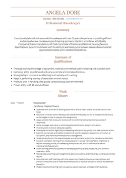 Уборка номеров Resume Sample and Template