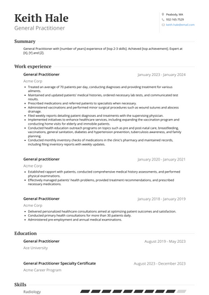 General Practitioner Resume Sample and Template