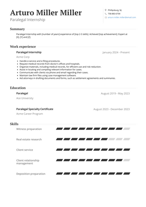 Paralegal Internship Resume Sample and Template