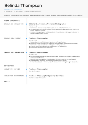 Freelance Photographer Resume Sample and Template