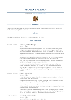 Community Relations Manager Resume Sample and Template