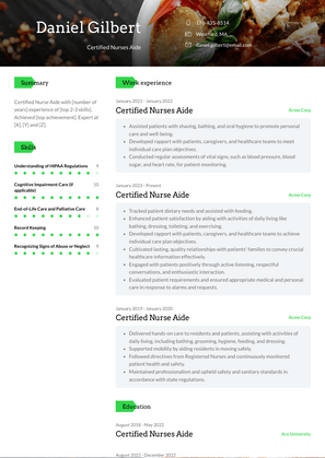 Certified Nurses Aide Resume Sample and Template