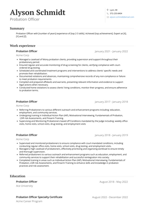 Probation Officer Resume Sample and Template
