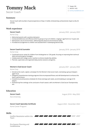 Soccer Coach Resume Sample and Template